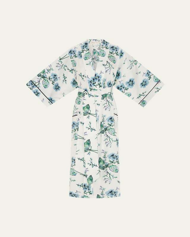 Sabine Floral-Print Silk Twill Robe